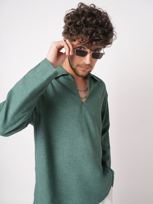 Emerald Green Chambray Oversized Polo Shirt