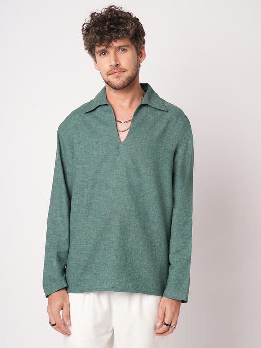 Emerald Green Chambray Oversized Polo Shirt