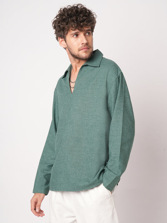 Emerald Green Chambray Oversized Polo Shirt
