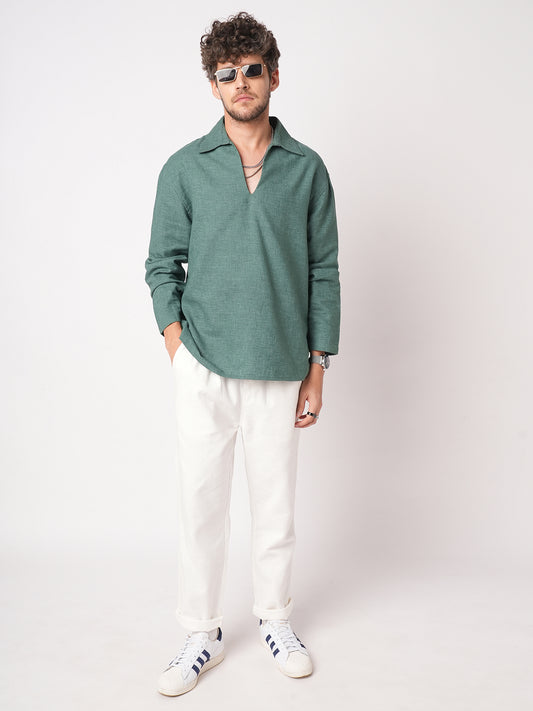Emerald Green Chambray Oversized Polo Shirt