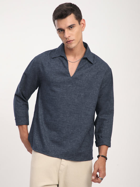 Onyx Grey Chambray Oversized Polo Shirt