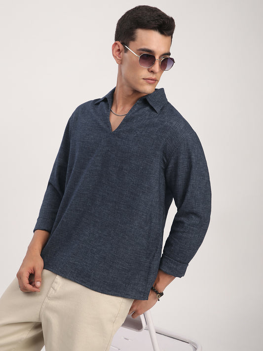 Onyx Grey Chambray Oversized Polo Shirt