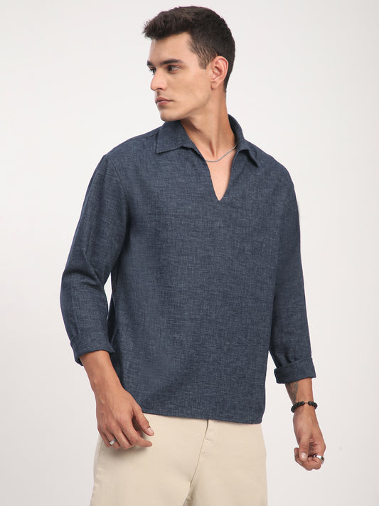 Onyx Grey Chambray Oversized Polo Shirt