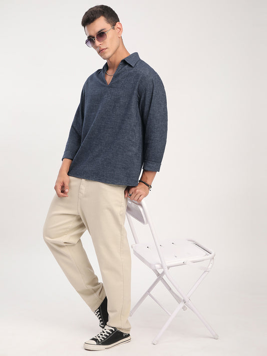 Onyx Grey Chambray Oversized Polo Shirt
