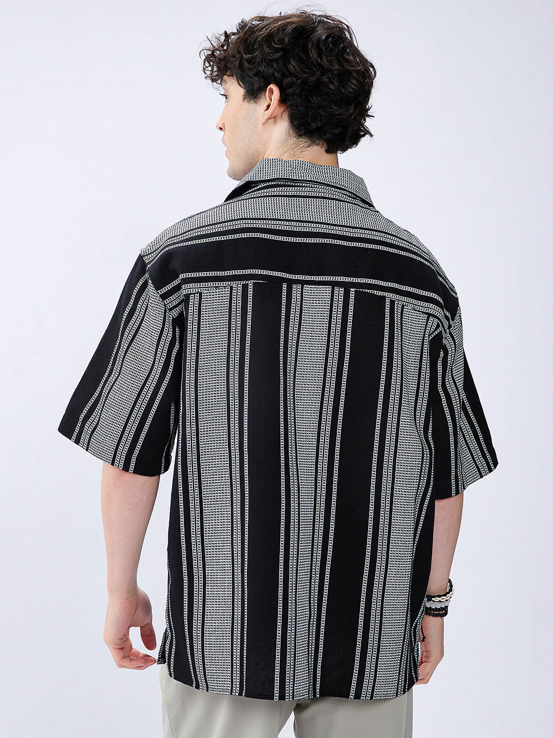 Monotone Vintage Striped Oversized Polo Shirt