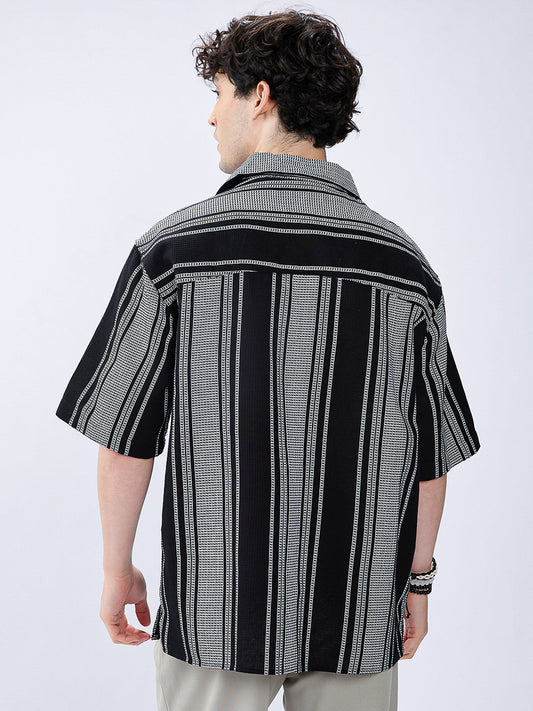 Monotone Vintage Striped Oversized Polo Shirt