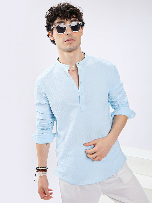 Icy Blue Diamond Weave Refined Kurta
