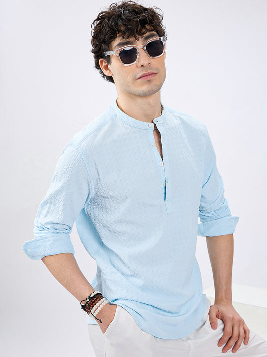 Icy Blue Diamond Weave Refined Kurta