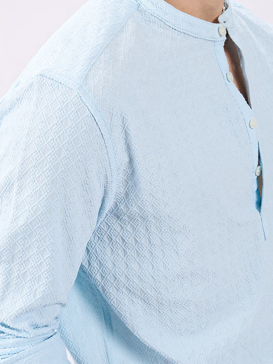 Icy Blue Diamond Weave Refined Kurta