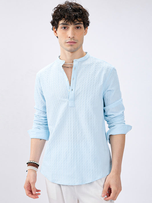 Icy Blue Diamond Weave Refined Kurta