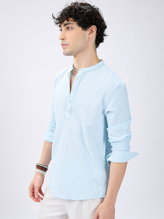 Icy Blue Diamond Weave Refined Kurta