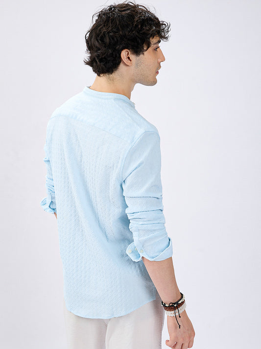 Icy Blue Diamond Weave Refined Kurta