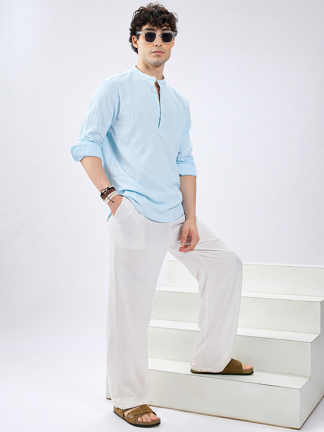 Icy Blue Diamond Weave Refined Kurta
