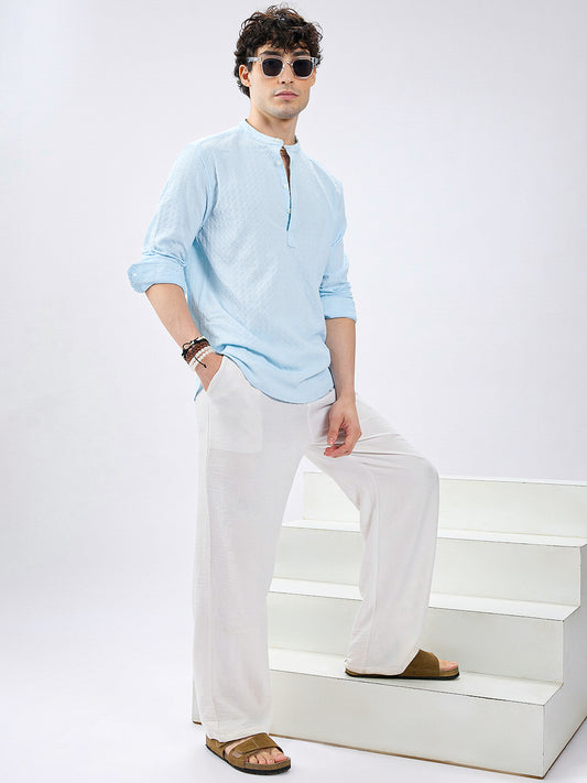 Icy Blue Diamond Weave Refined Kurta