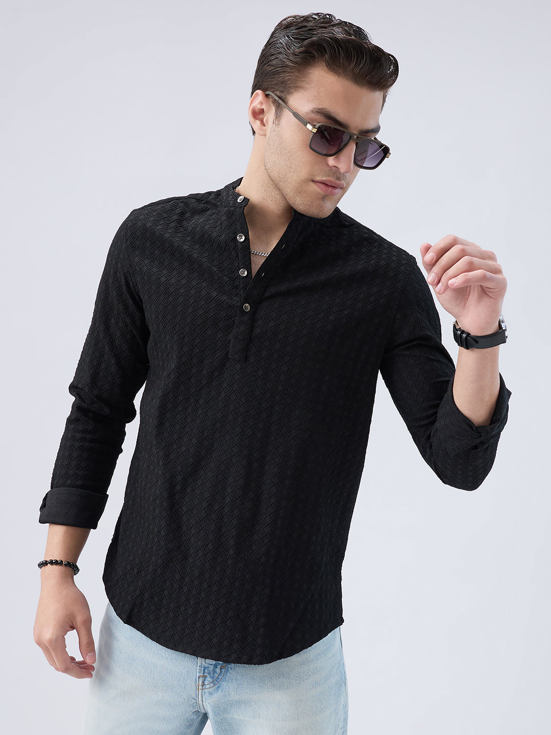 Black Diamond Textured Kurta