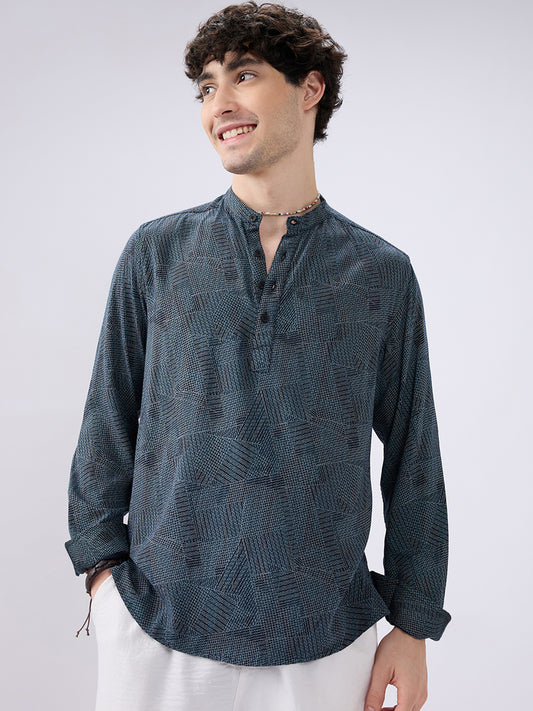 Classic Blue Web Printed Kurta
