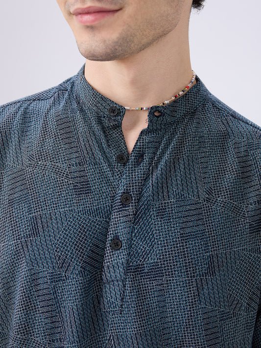 Classic Blue Web Printed Kurta
