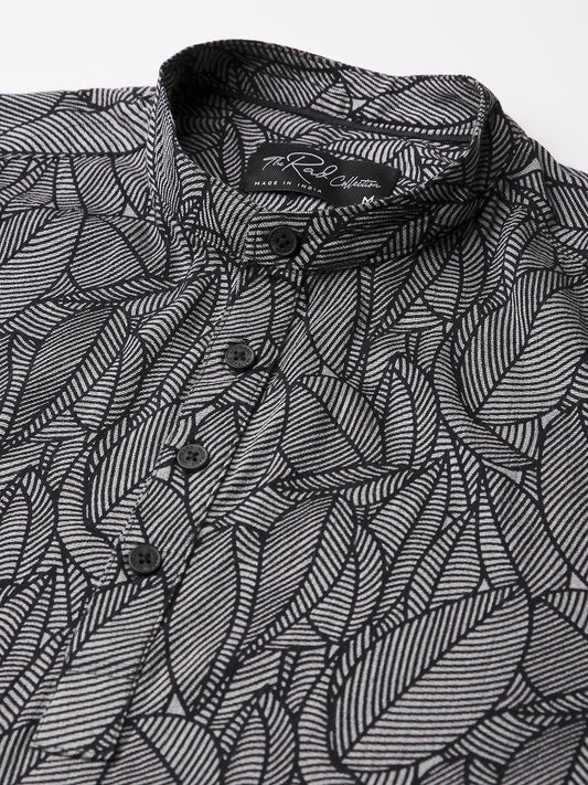 Monochrome Palm Leaf Printed Kurta