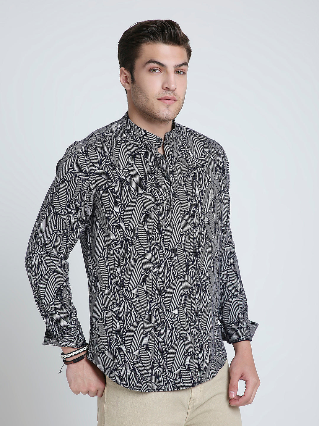 Monochrome Palm Leaf Printed Kurta
