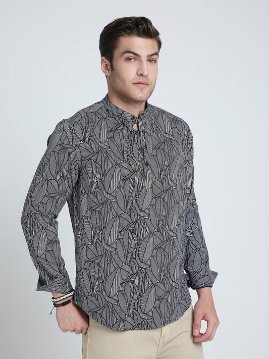 Monochrome Palm Leaf Printed Kurta