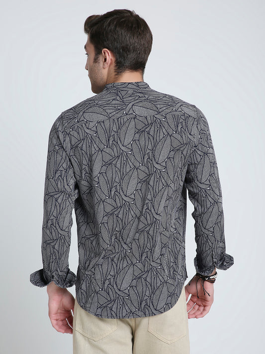 Monochrome Palm Leaf Printed Kurta