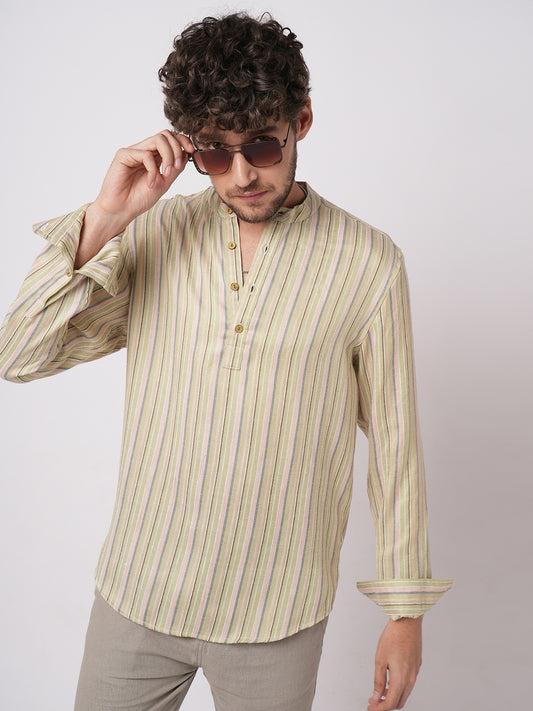 Multicolor Vertical Striped Linen Kurta