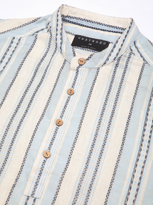 Off White & Columbia Blue Seabound Striped Kurta