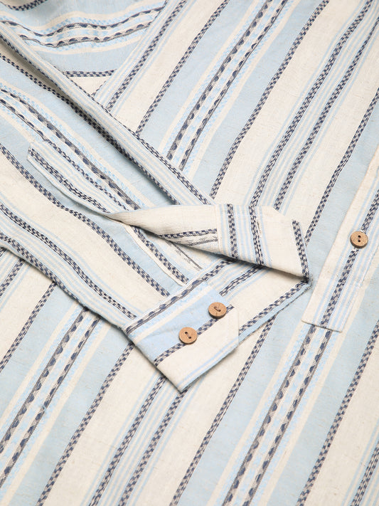 Off White & Columbia Blue Seabound Striped Kurta