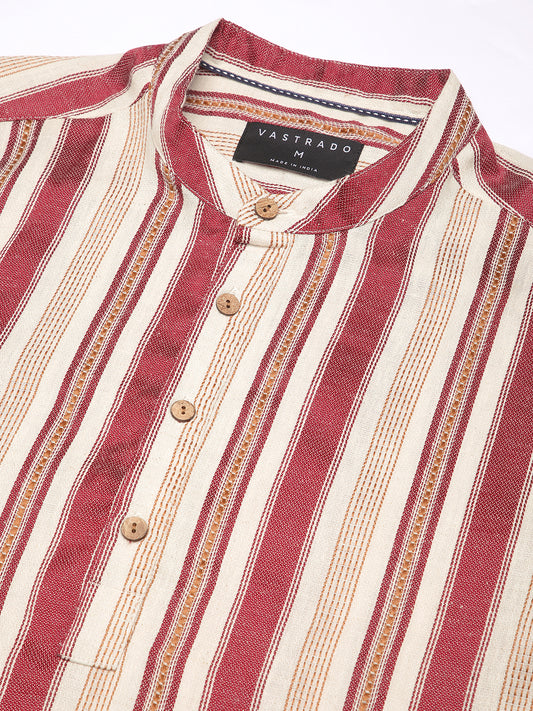 Intricate Red & Cream Striped Kurta