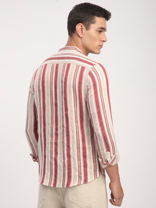 Intricate Red & Cream Striped Kurta