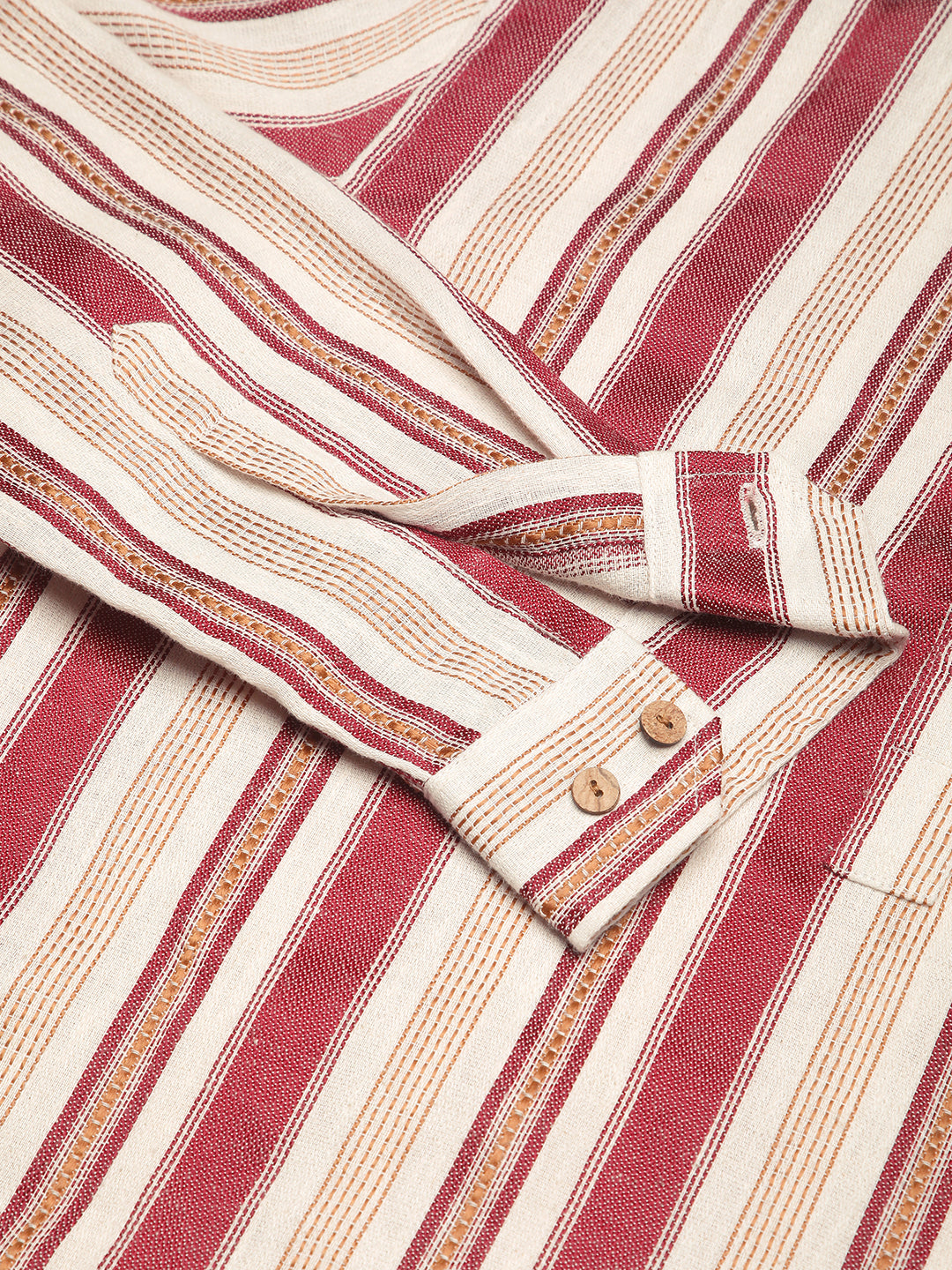 Intricate Red & Cream Striped Kurta