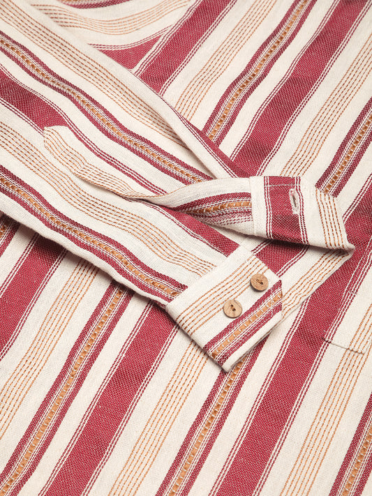 Intricate Red & Cream Striped Kurta