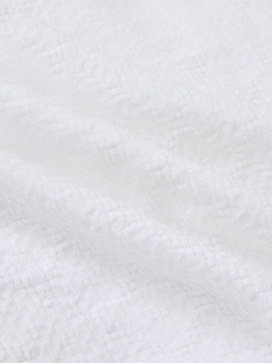 White Artisan Loop Weave Crochet Oversized Polo shirt