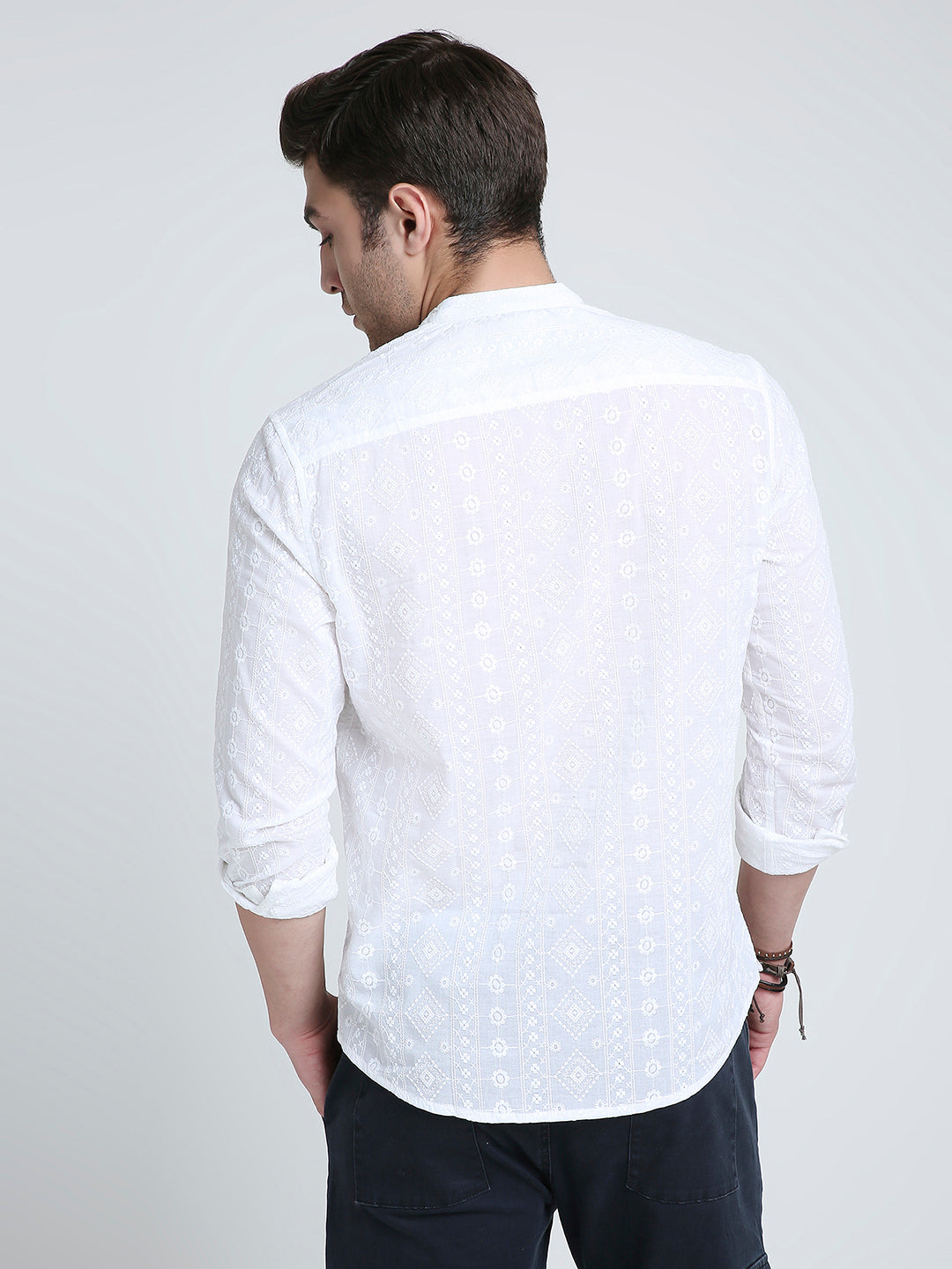 Snow White Floral Embroidered Kurta