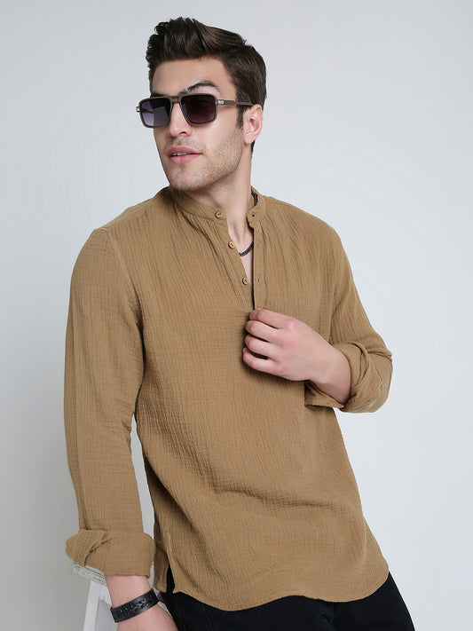 Sepia Brown Solid Double Cloth Kurta