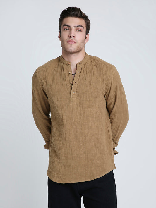Sepia Brown Solid Double Cloth Kurta