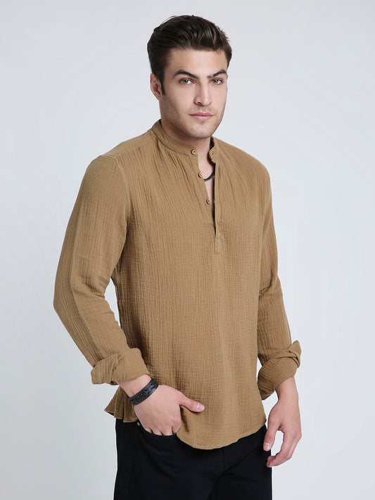 Sepia Brown Solid Double Cloth Kurta