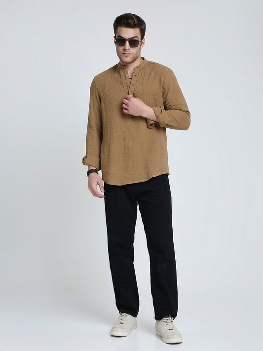 Sepia Brown Solid Double Cloth Kurta