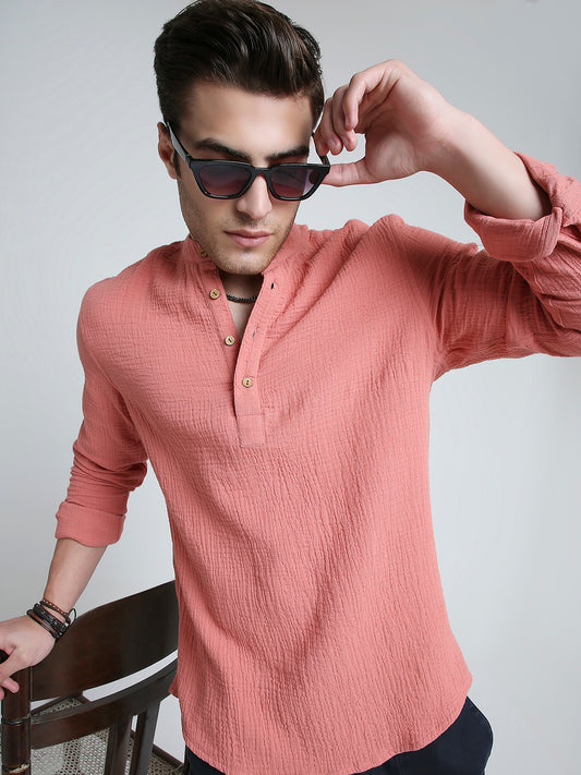 Solid Coral Double Cloth Kurta
