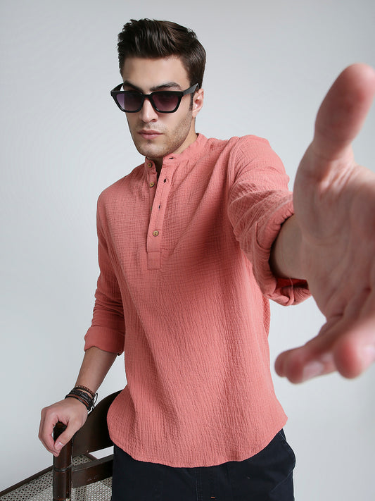 Solid Coral Double Cloth Kurta