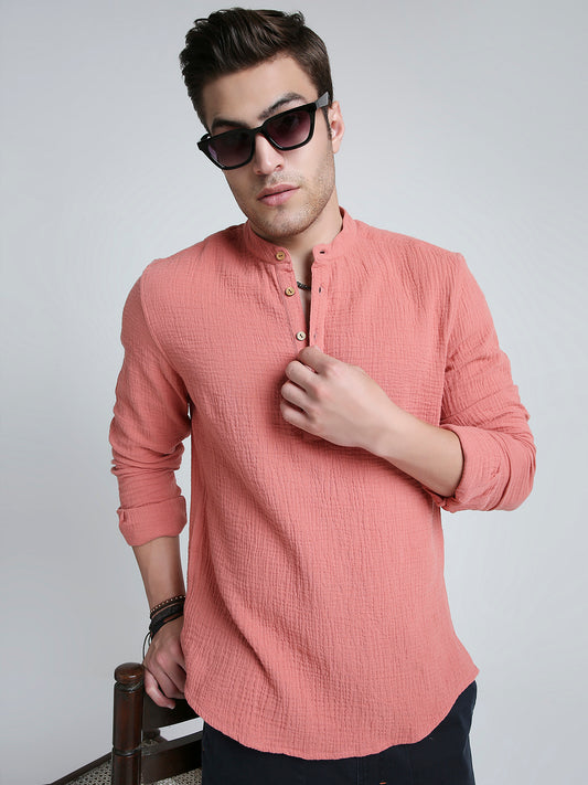 Solid Coral Double Cloth Kurta