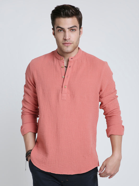 Solid Coral Double Cloth Kurta