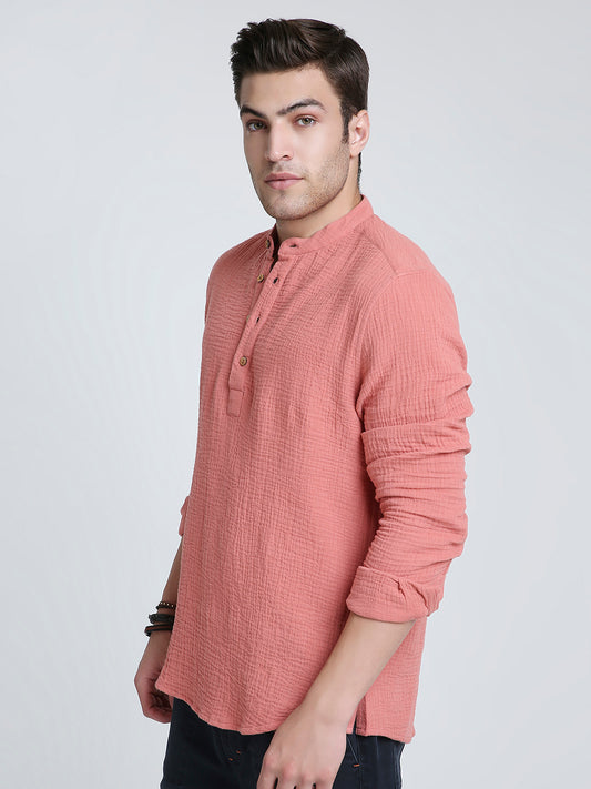 Solid Coral Double Cloth Kurta