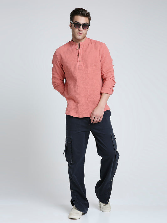 Solid Coral Double Cloth Kurta