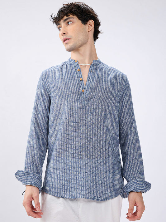 Blue Mini Square Detail Weave Kurta