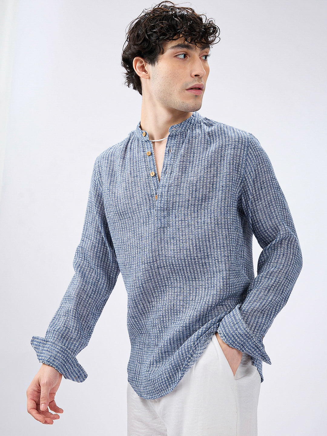 Blue Mini Square Detail Weave Kurta