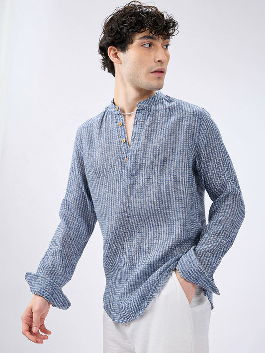 Blue Mini Square Detail Weave Kurta