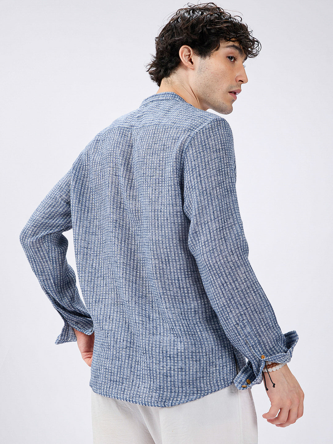 Blue Mini Square Detail Weave Kurta