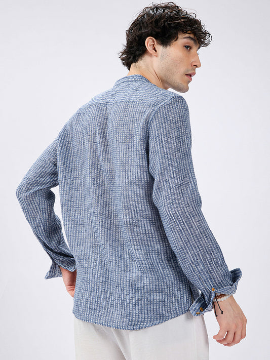 Blue Mini Square Detail Weave Kurta