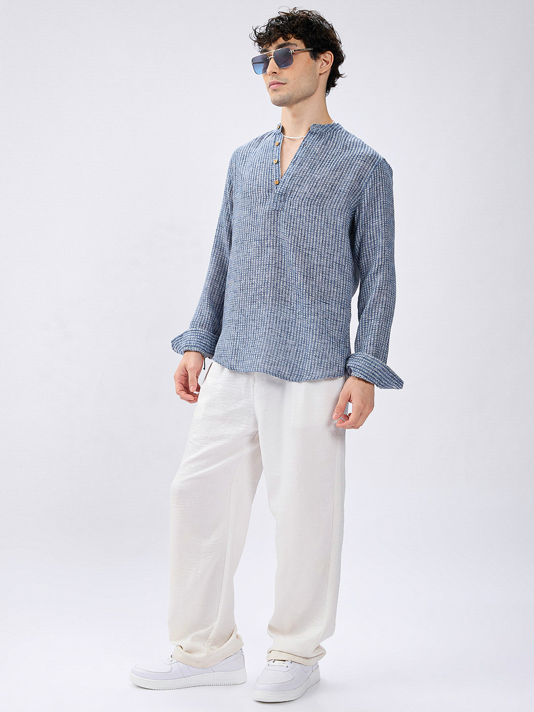 Blue Mini Square Detail Weave Kurta